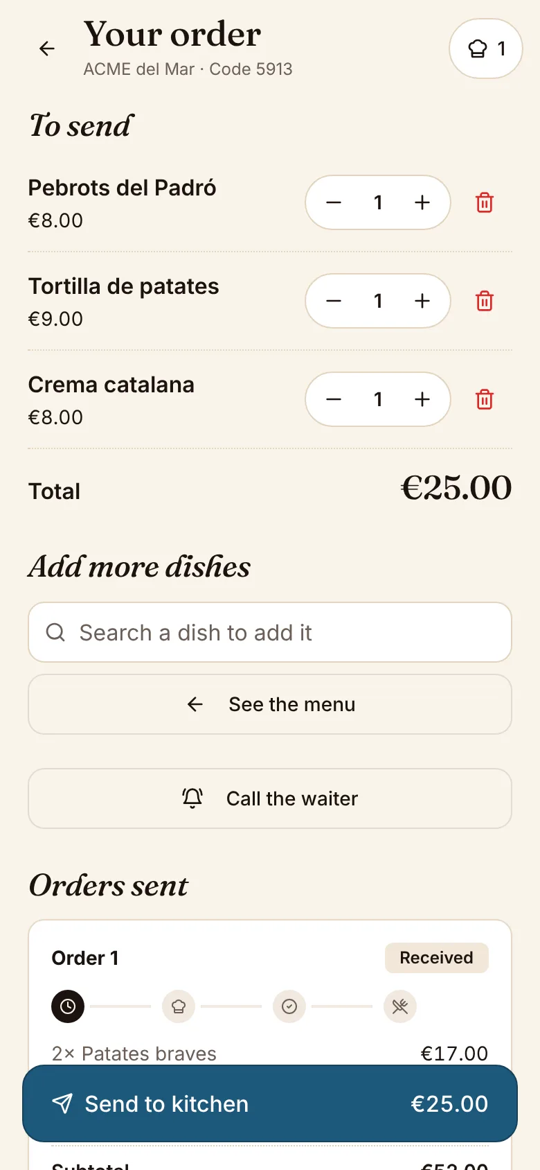 The shared basket on a guest's phone
